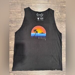 Hurley Black Tank Top with Tropical Sunset Design Mens size LG